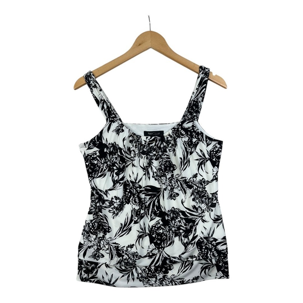 White House Black Market Floral Print Tank Top‎ size Small Black/White